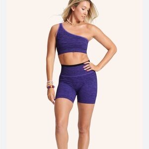 PELOTON • Purple & Black One Shoulder Seamless Crop‎ Bra & Biker Short Set